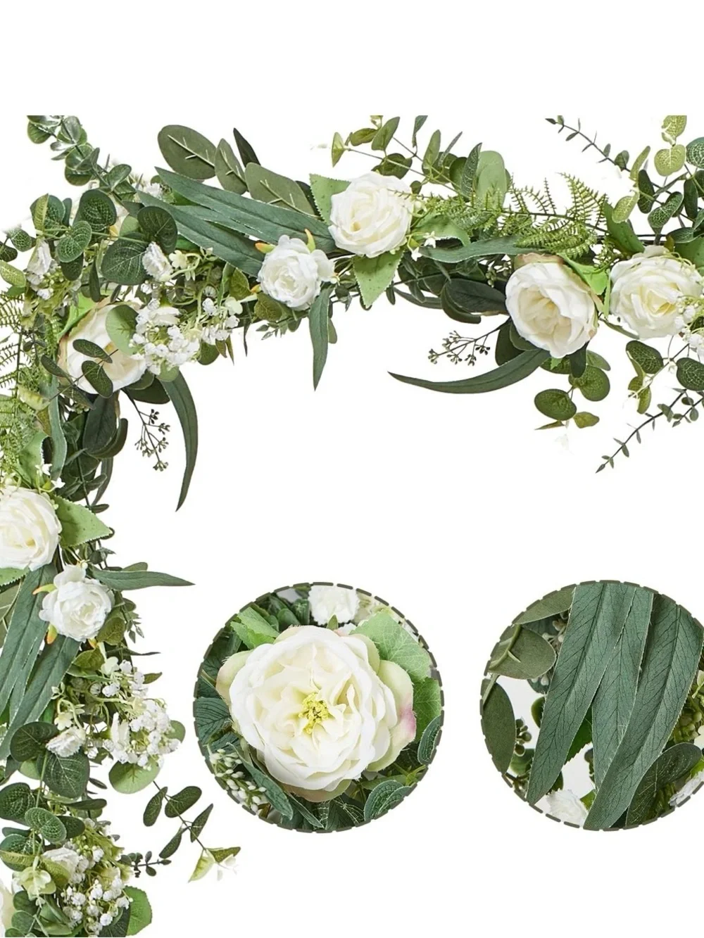 NIB Anna's Whimsy 8.9 FT Flower Garland, Eucalyptus Garland with Flowers